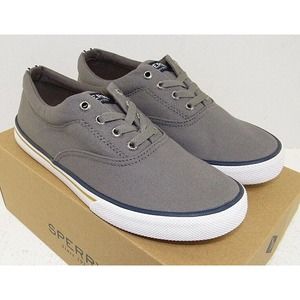 Men's Sperry Top-Sider Striper II CVO Grey Canvas Lace Up Low Top Sneakers WIDE